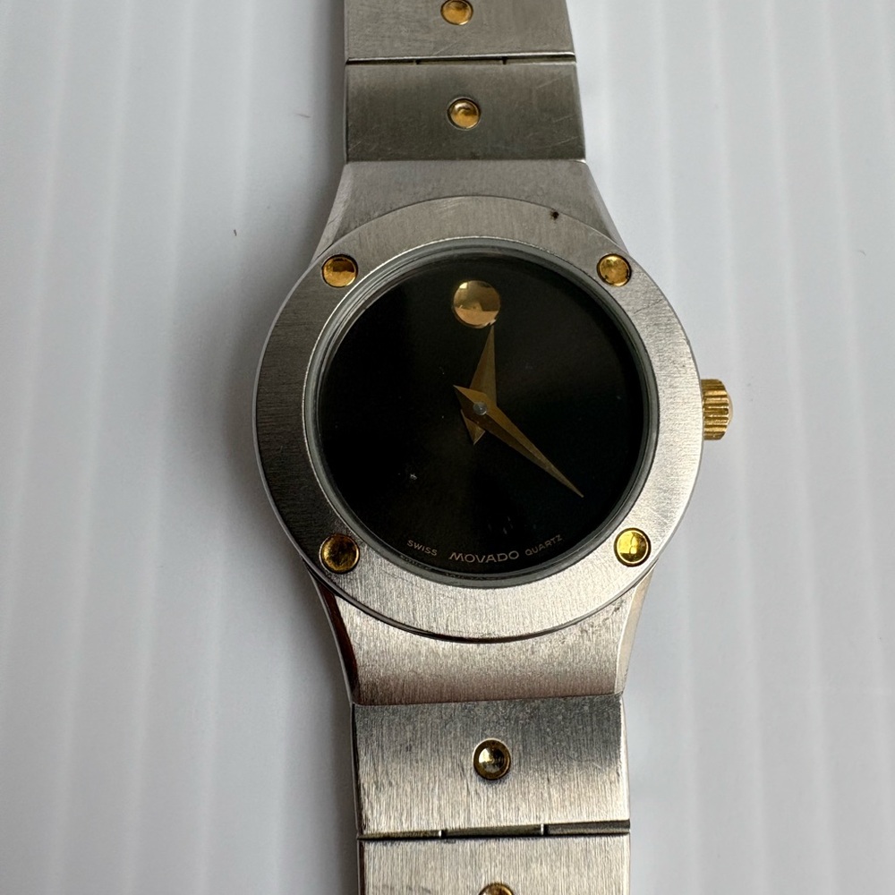 Movado Museum Stainless -Steel Bezel & Black Dial  EUC
